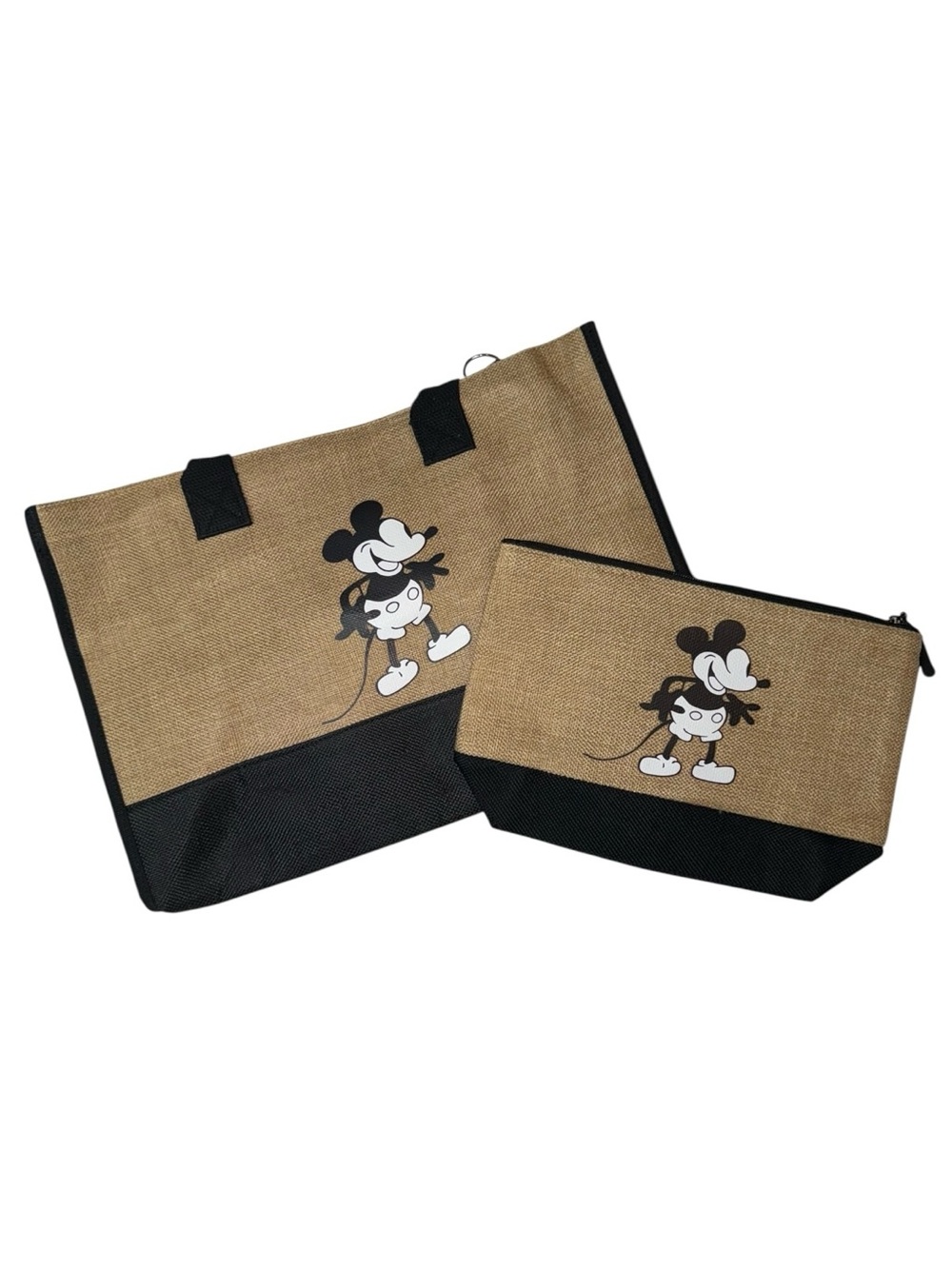 Disney Brown and Black Mickey Canvas Tote with Matching Pouch
